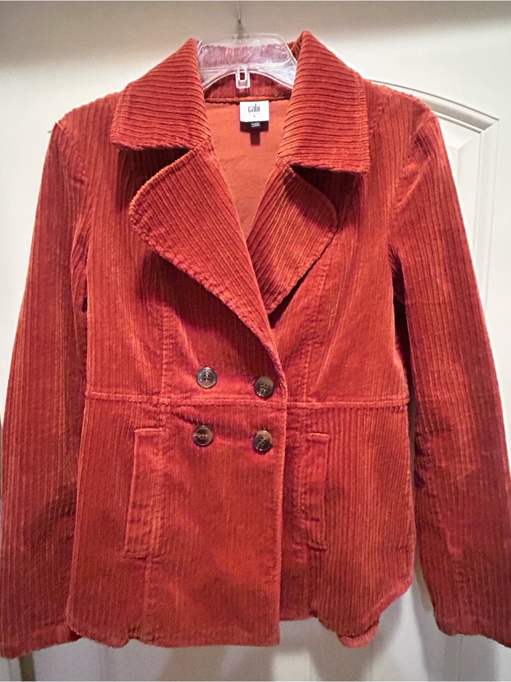 Cabi Womens Rust Corduroy Double-Breasted Jacket